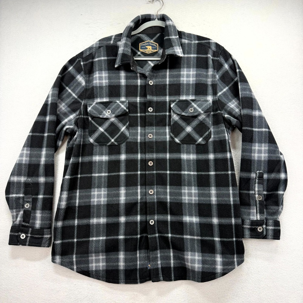 Freedom Foundry Shirt Jacket Mens XL Black White Plaid Fleece Comfort Flannel